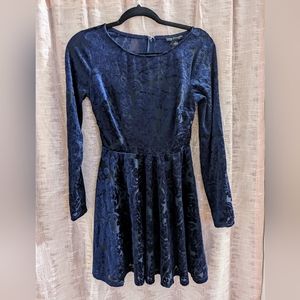 City Triangles Blue Floral Velvet Skater Dress